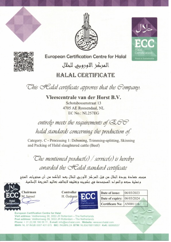 Halal 2023 certificaat - Horst Beef